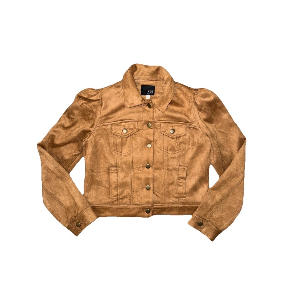 KUT from the Kloth Chantria 3/4 Puff Shoulder Jacket Tan Faux Suede Size S NWOT